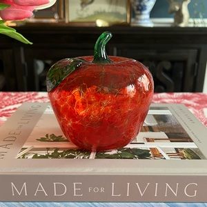 Vintage Hand Blown Red Mottled Art Glass Apple 🍎
